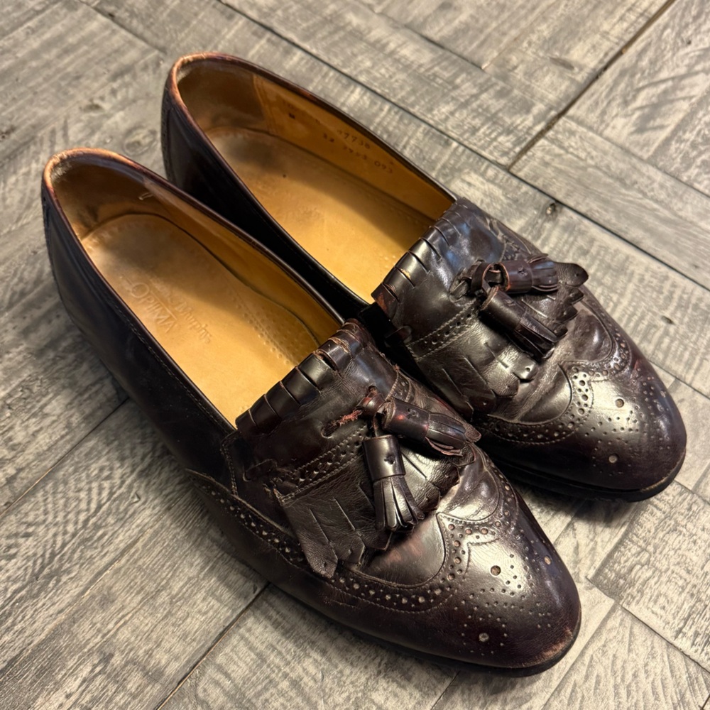 johnston & murphy optima tassel brown leather Loafer shoes size 10.5 mens